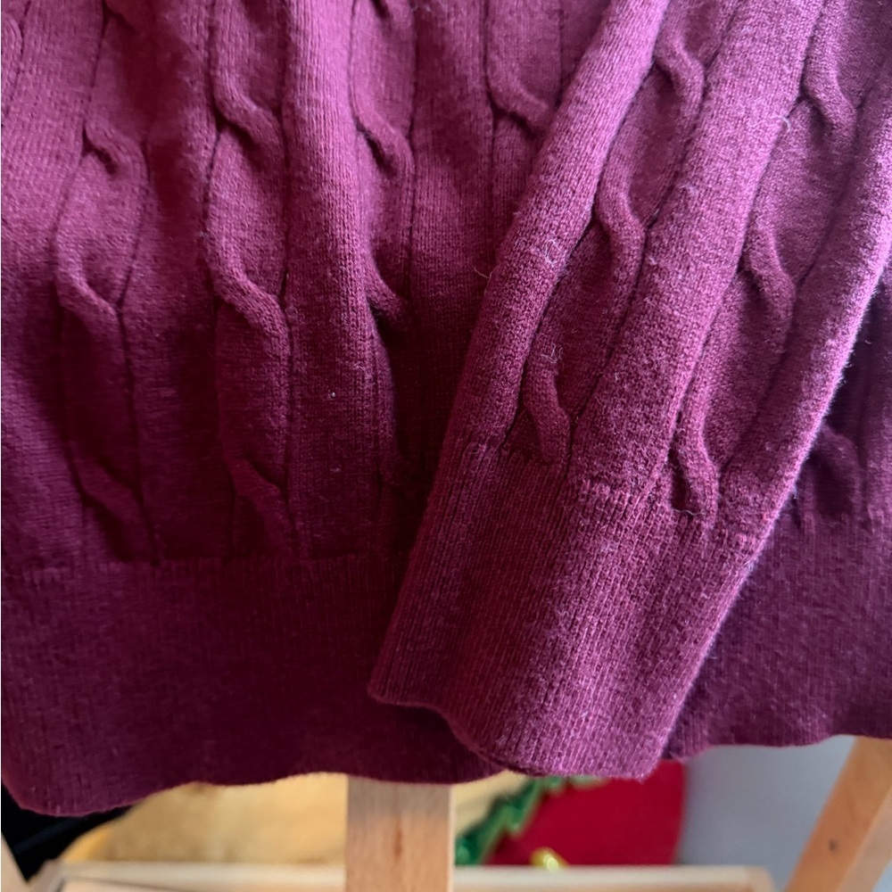 Amazon Women's V-Neck Cable Knit Sweater - Burgundy - Picture 5 of 5
